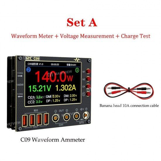 i2C C09 Dijital Dalga Formu Ampermetresi 0-40V 8A Şarj ve Voltaj Test Cihazı