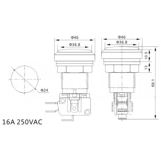 Atari Butonu 24mm 12V LEDli Kafa 43mm