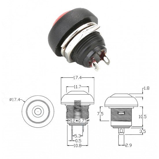 Buton Ø12mm PBS33B - Ekonomik