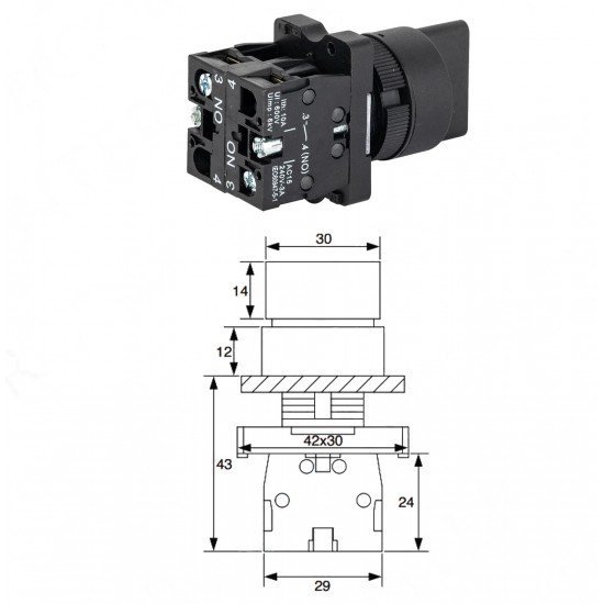 LAY5-ED33 22mm Kısa Mandal 1-0-2 Kalıcı (2NO)