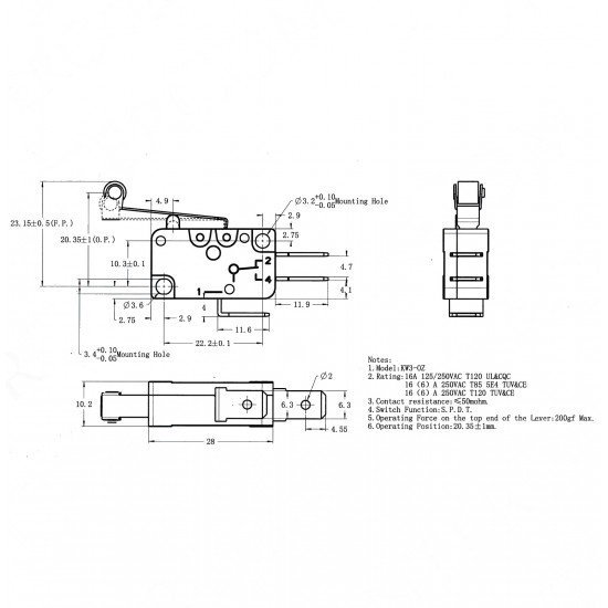 Micro Switch Uzun Makara 16A - Ekonomik
