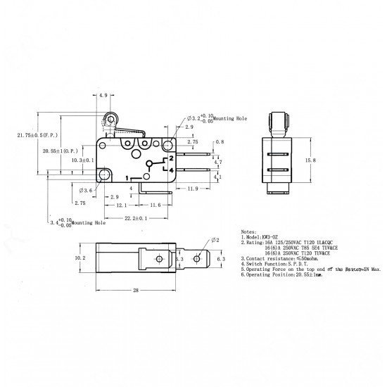 Micro Switch Kısa Makara 16A - Ekonomik