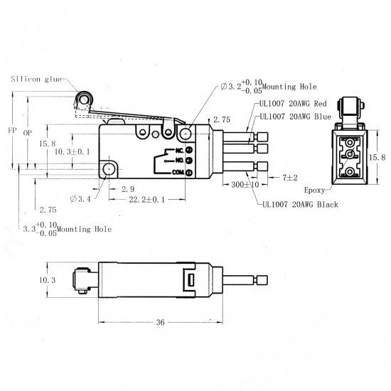 Micro Switch Kablolu Su Geçirmez - Uzun Makara 10A