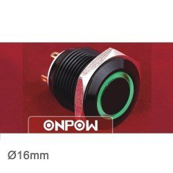 GQ16F-10E-A 16mm Metal LED'li Yaylı Buton Siyah IP65