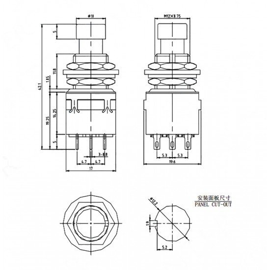 Pedal Switch Kalıcılı 9P Ø12mm PBS-24-302