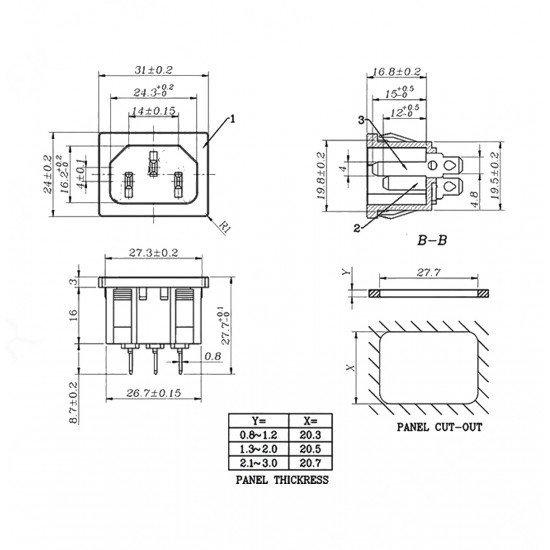 C14 Power Soket Erkek Kulaksız AS-04