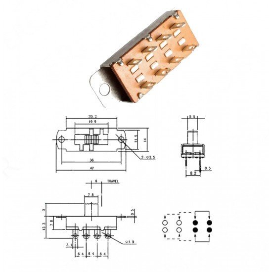 Slide Switch 0-1-2 8P Metal