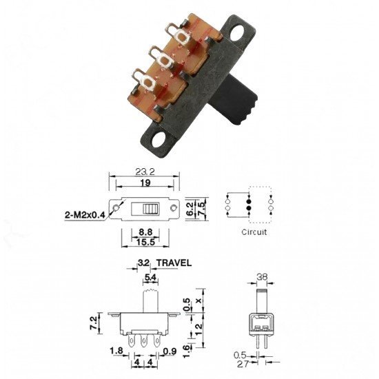 Slide Switch ON-OFF-ON 6P