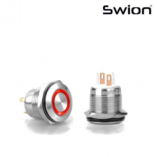 D34 | 16MM METAL YAYLI BUTON 12-24V KIRMIZI LED