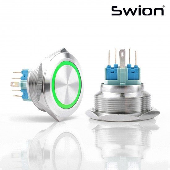 30MM METAL YAYLI BUTON 12-24V YEŞİL LED