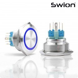 30MM METAL YAYLI BUTON 12-24V MAVİ LED