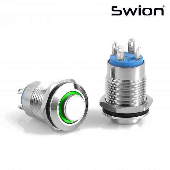 D12-G | 12MM METAL YAYLI BUTON 12-24V YEŞİL LED