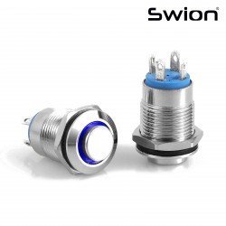 D12-B | 12MM METAL YAYLI BUTON 12-24V MAVİ LED