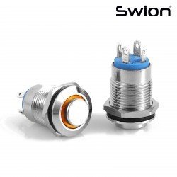D12-O | 12MM METAL YAYLI BUTON 12-24V TURUNCU LED