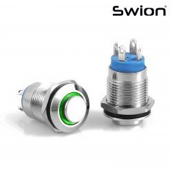 D12A-G | 12MM METAL KALICILI BUTON 12-24V YEŞİL LED