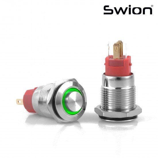 D20 | 16MM METAL KALICILI BUTON 12-24V YEŞİL LED