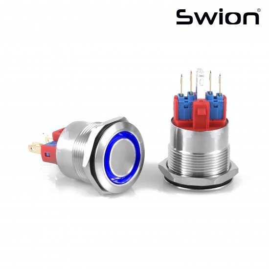 D74 | 22MM METAL KALICILI BUTON 12-24V MAVİ LED