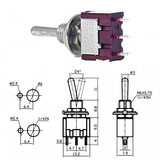 Toggle Switch Yaylı ON-OFF-MOM (Kaliteli) Ø6mm MTS-113