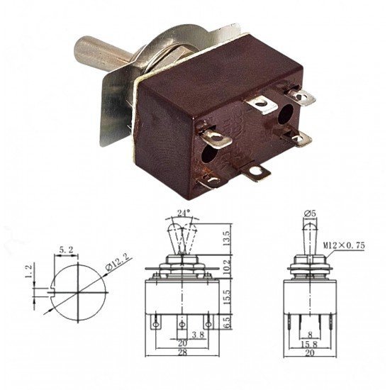 Toggle Switch 6P ON-OFF Ø12mm KN3C-202P