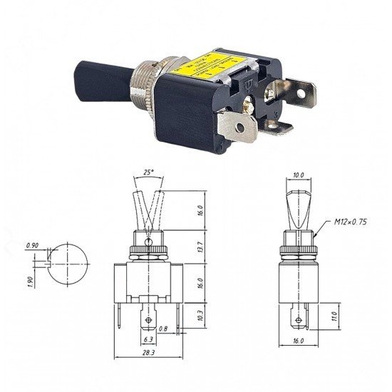 Toggle Switch ON-OFF Işıklı - 12Volt DC 30Amper ASW-07D-2