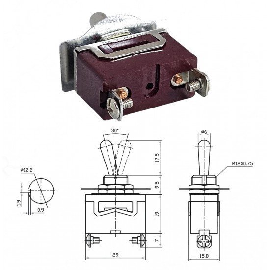 Toggle Switch 2P ON-OFF Ø12mm KN3C-101