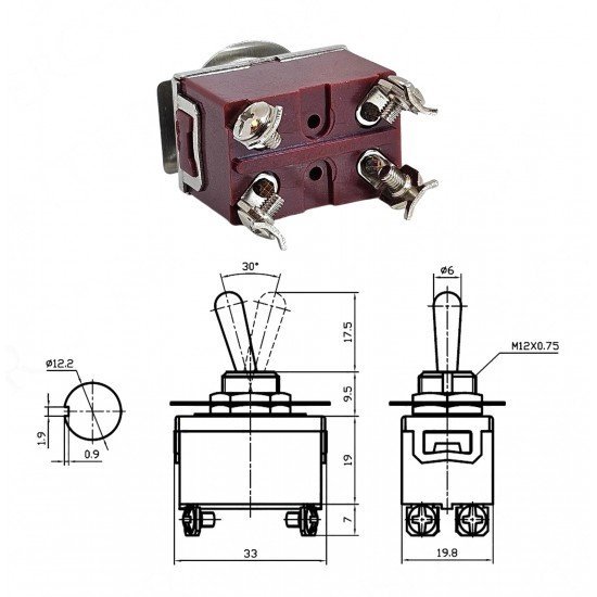 Toggle Switch 4P ON-OFF Ø12mm KN3C-201