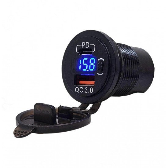Pano Tip Voltmetreli 2'li Usb 3.0 + Type-C Butonlu